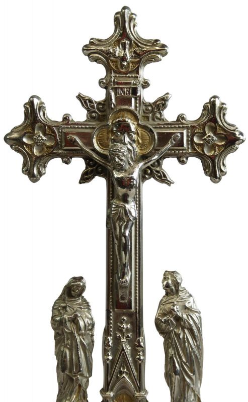 Crucifix Religious Jesus Mary and John Sacred Heart Immaculate Antique Metal