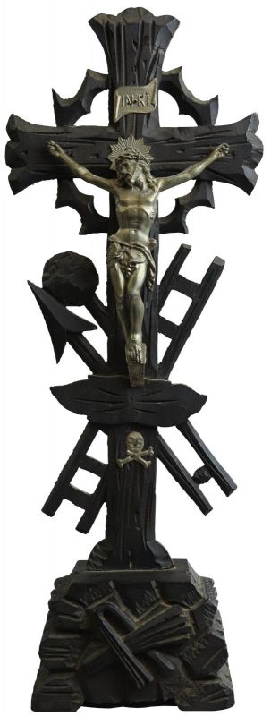 Crucifix Religious Spear Ladder Torture Instruments Skull Crossbones Black Wood