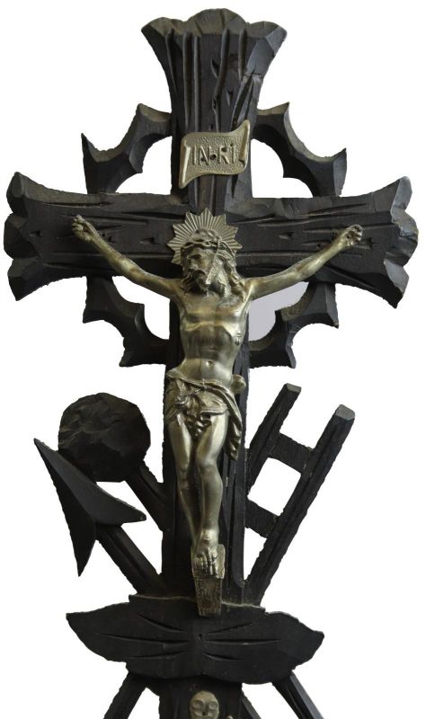 Crucifix Religious Spear Ladder Torture Instruments Skull Crossbones Black Wood