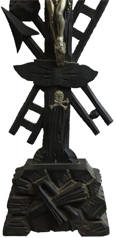 Crucifix Religious Spear Ladder Torture Instruments Skull Crossbones Black Wood