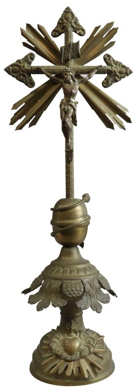 Antique Crucifix Cross Religious Bronze Gold Metal Brass