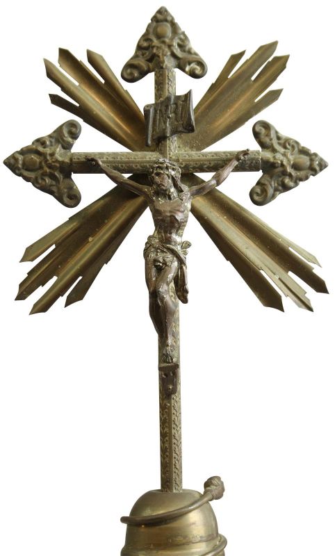 Antique Crucifix Cross Religious Bronze Gold Metal Brass