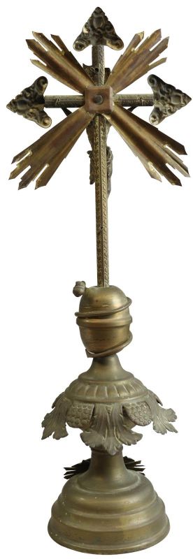 Antique Crucifix Cross Religious Bronze Gold Metal Brass