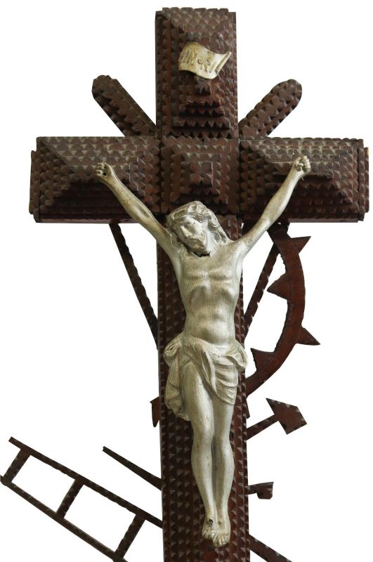 Antique Crucifix Cross Religious Tramp Art Skull and Crossbones Torture