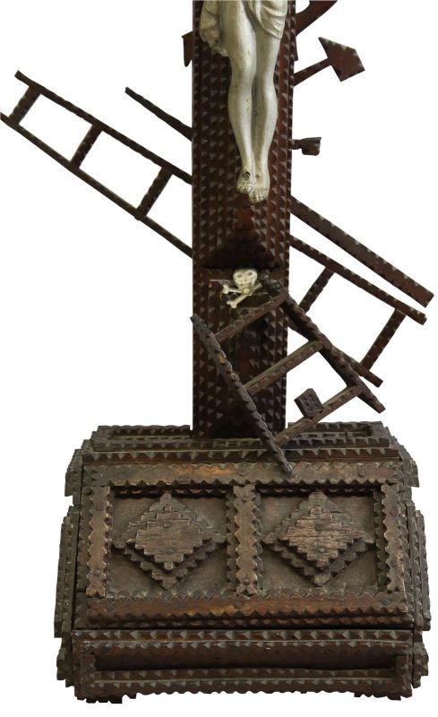 Antique Crucifix Cross Religious Tramp Art Skull and Crossbones Torture