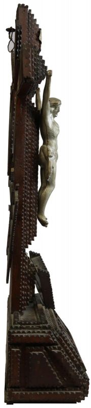Antique Crucifix Cross Religious Tramp Art Skull and Crossbones Torture