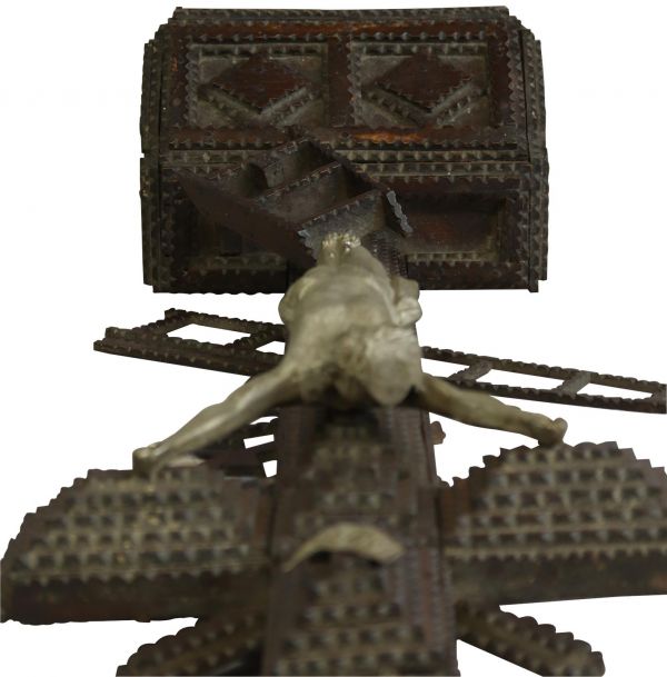 Antique Crucifix Cross Religious Tramp Art Skull and Crossbones Torture