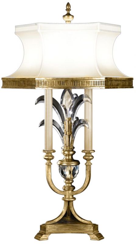 BEVELED ARCS Table Lamp Transitional 3-Light Muted Gold Leaf Black Silk