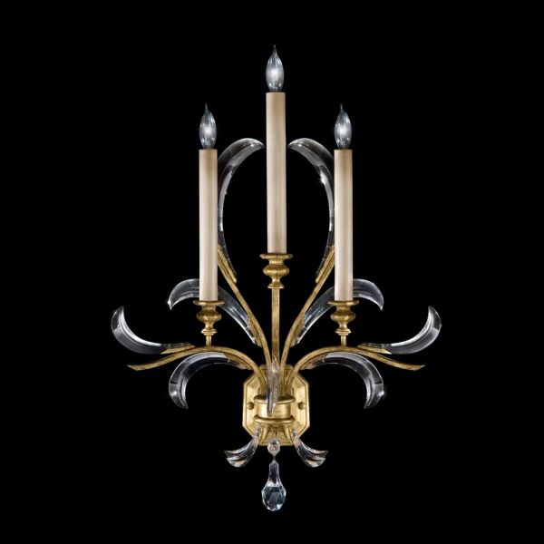 BEVELED ARCS Sconce Wall Transitional 3-Light Muted Gold Leaf Black Crystal