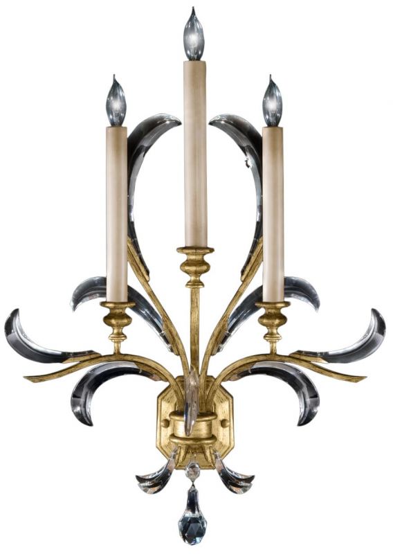 BEVELED ARCS Sconce Wall Transitional 3-Light Muted Gold Leaf Black Crystal