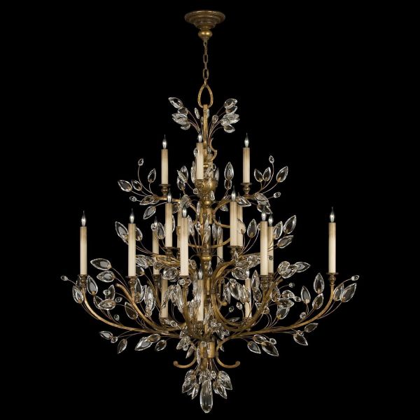 CRYSTAL LAUREL Chandelier Transitional 20-Light Gold Leaf Black Metal Faceted