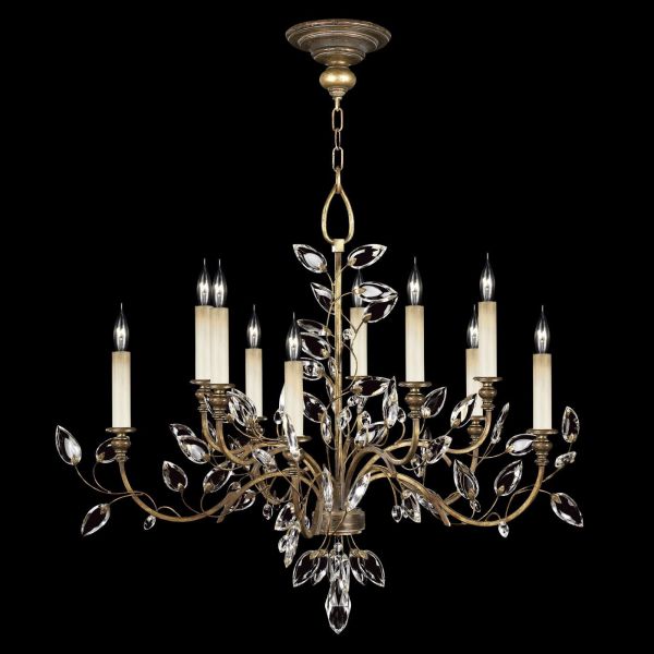 CRYSTAL LAUREL Chandelier Transitional 10-Light Gold Leaf Black Metal Faceted