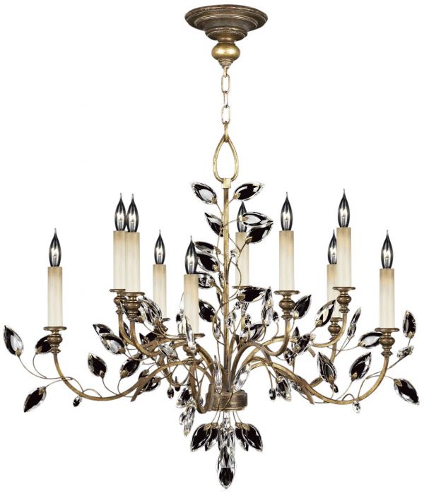 CRYSTAL LAUREL Chandelier Transitional 10-Light Gold Leaf Black Metal Faceted
