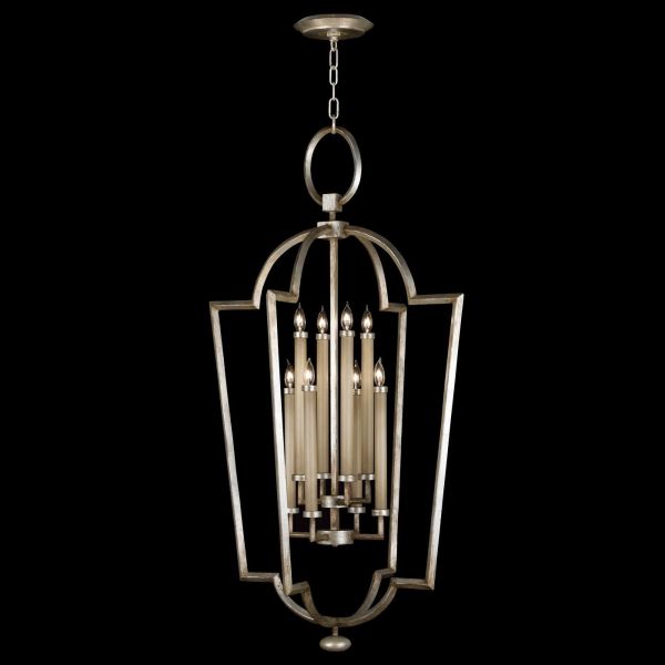Lantern 8-Light Brown Highlights Platinized Silver Leaf Metal Brass Bronze
