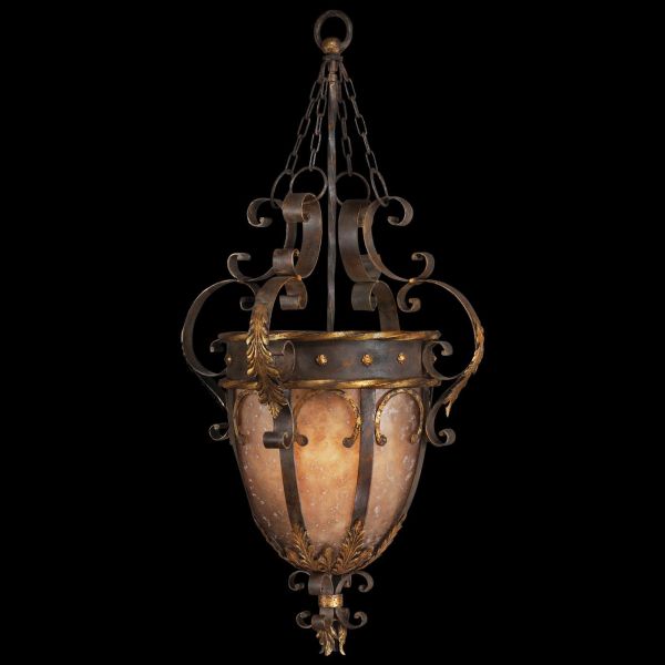 CASTILE Pendant 1-Light Antiqued Gold Leaf Hand-Cut Mica Panels Iron Bronze