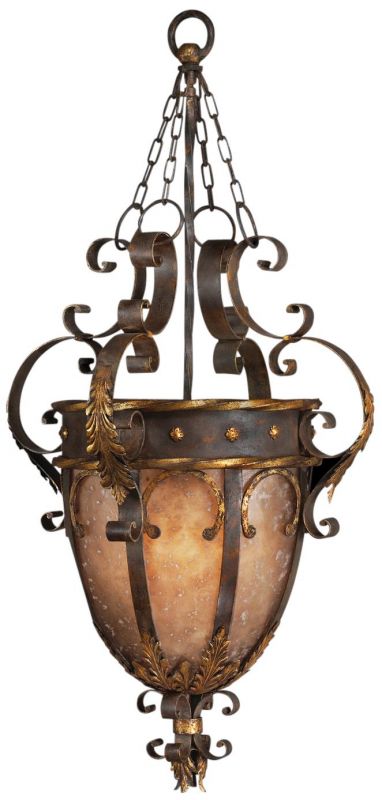 CASTILE Pendant 1-Light Antiqued Gold Leaf Hand-Cut Mica Panels Iron Bronze