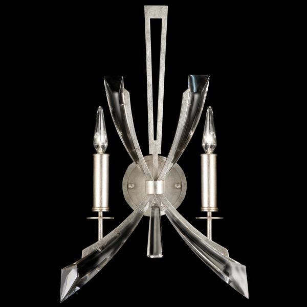 VOL DE CRISTAL Sconce Wall 2-Light Platinized Silver Leaf Beveled Crystal Metal