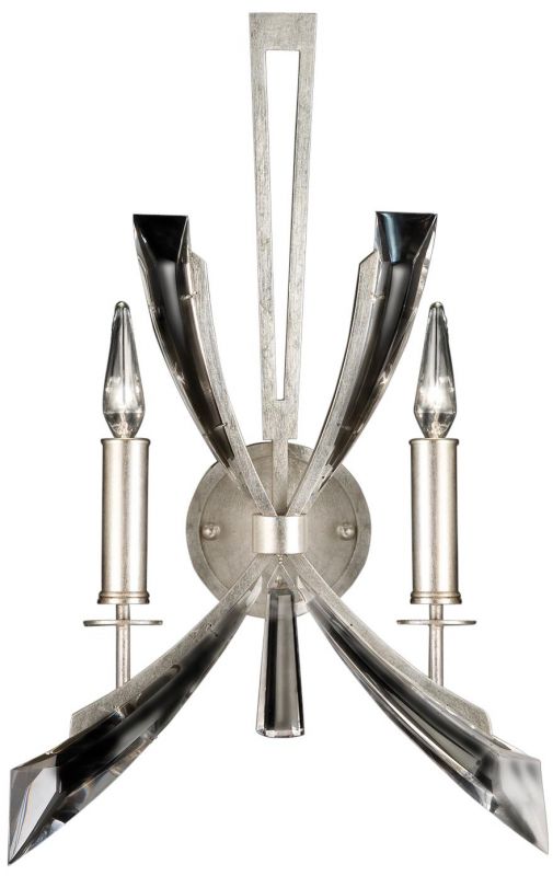 VOL DE CRISTAL Sconce Wall 2-Light Platinized Silver Leaf Beveled Crystal Metal