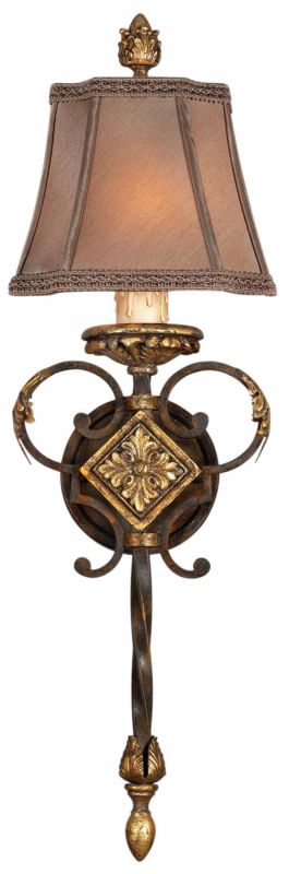 CASTILE Wall Sconce 1-Light Antiqued Gold Leaf Hand-Sewn Silk Shade Iron Bronze