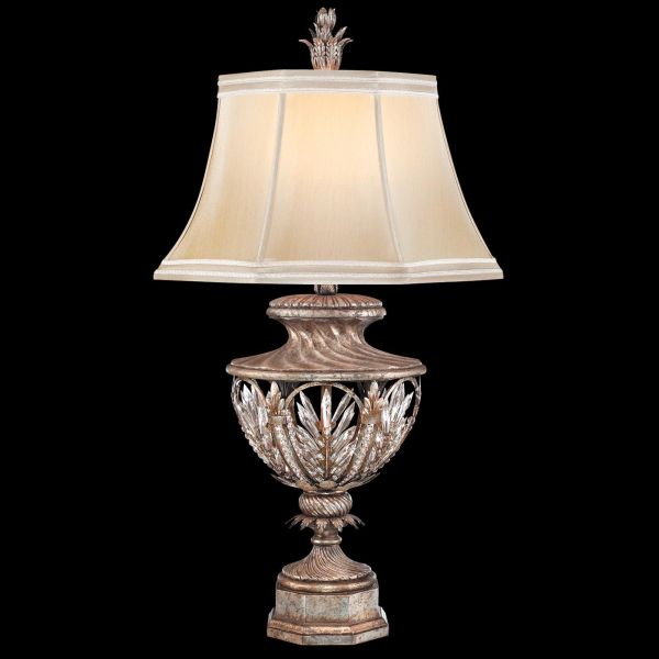 WINTER PALACE Table Lamp 1-Light Antiqued Silver Lead Crystal Steel Silk Shade