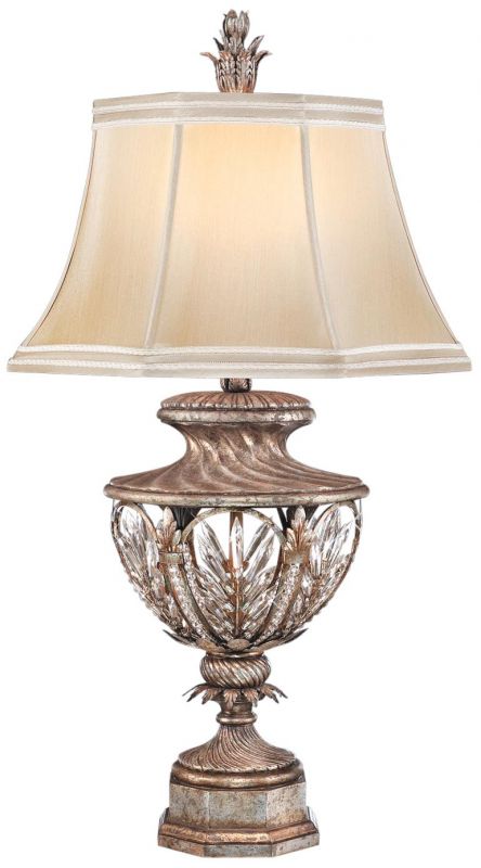 WINTER PALACE Table Lamp 1-Light Antiqued Silver Lead Crystal Steel Silk Shade