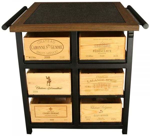 Hobbs Germany Kitchen Island, French Wine Crate 12 Drawer, Granite Walnut Steel