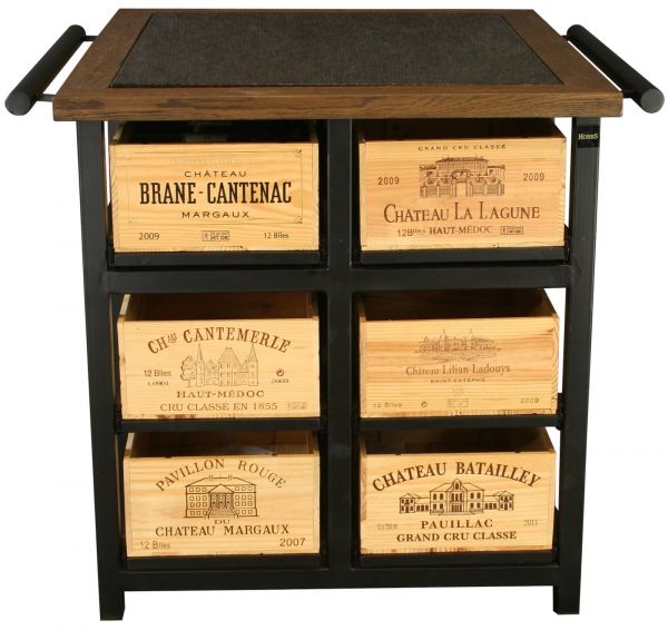 Hobbs Germany Kitchen Island, French Wine Crate 12 Drawer, Granite Walnut Steel