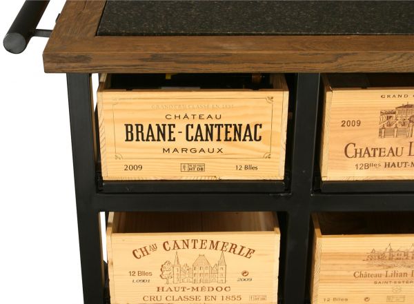 Hobbs Germany Kitchen Island, French Wine Crate 12 Drawer, Granite Walnut Steel