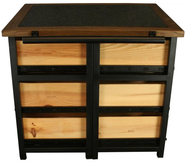 Hobbs Germany Kitchen Island, French Wine Crate 12 Drawer, Granite Walnut Steel