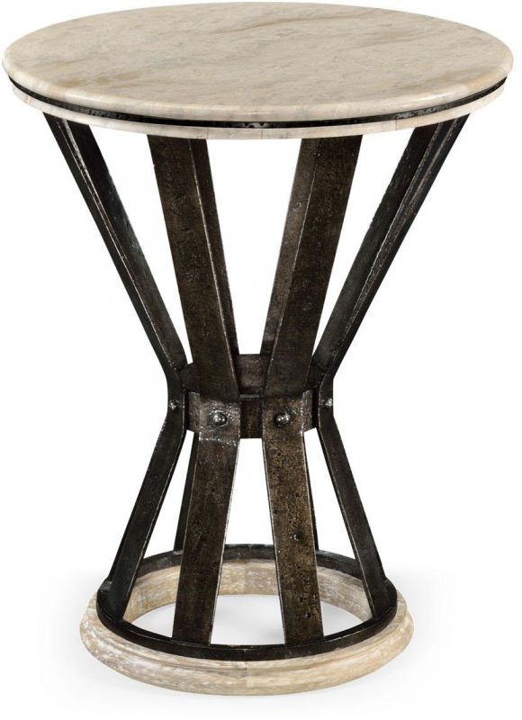 JONATHAN CHARLES ARTISAN Table Round Antique Brown Paint Iron Base Marble Top