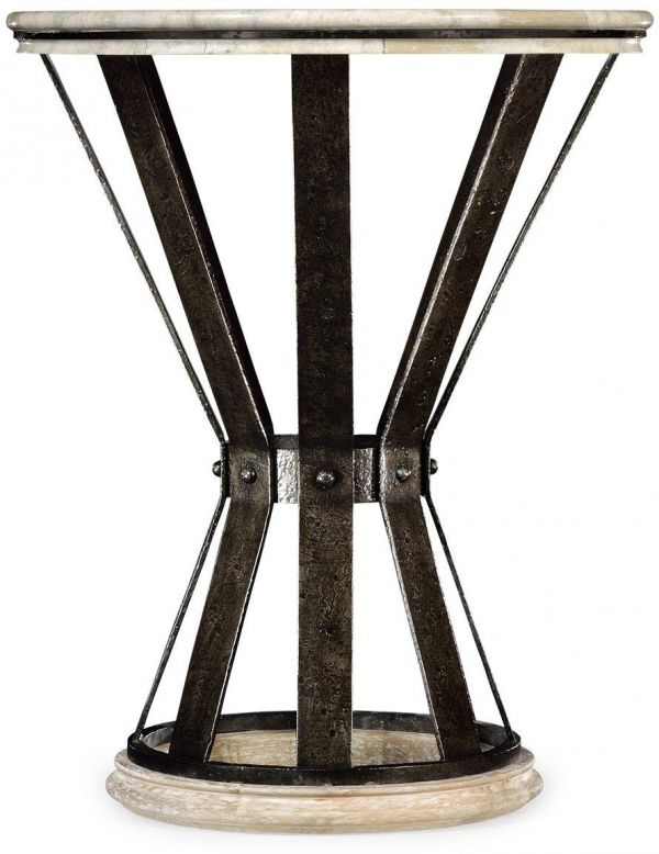 JONATHAN CHARLES ARTISAN Table Round Antique Brown Paint Iron Base Marble Top