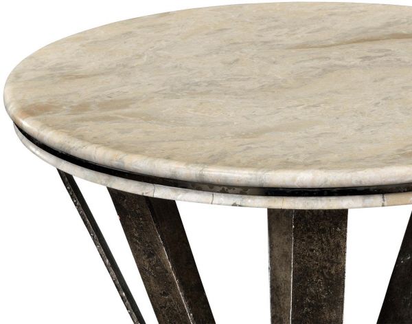 JONATHAN CHARLES ARTISAN Table Round Antique Brown Paint Iron Base Marble Top