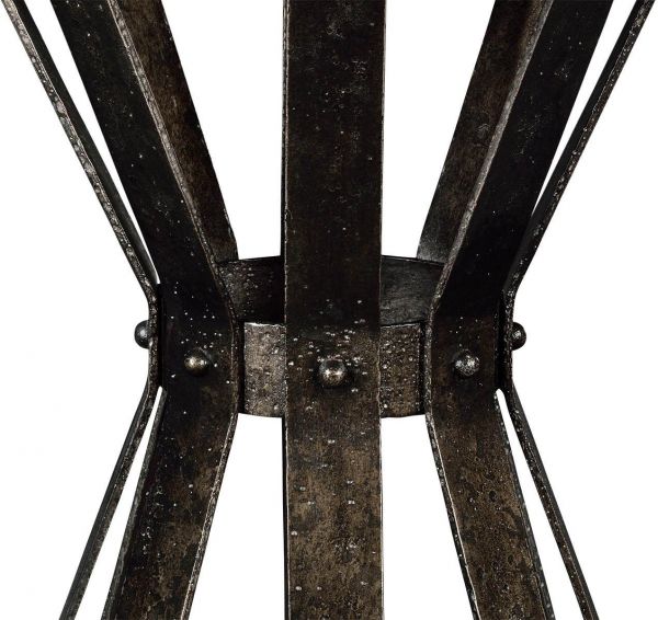 JONATHAN CHARLES ARTISAN Table Round Antique Brown Paint Iron Base Marble Top