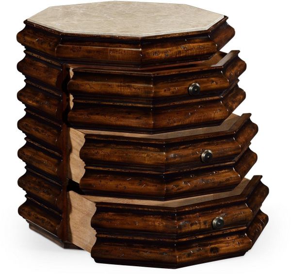 JONATHAN CHARLES ARTISAN End Table Side Drawer Rustic Walnut Marble
