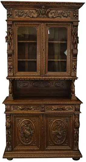 Antique French Carved Oak Buffet Sideboard - 1880