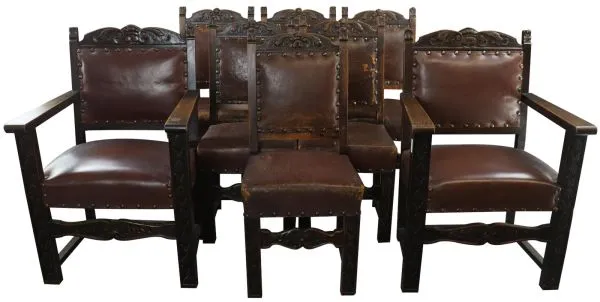 Vintage Oak Upholstered Dining Chairs 1930 French Renaissance