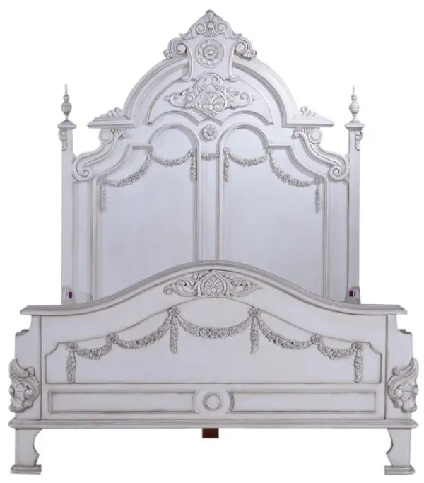 Solid Wood Victorian Queen Bed Tall Carved Headboard